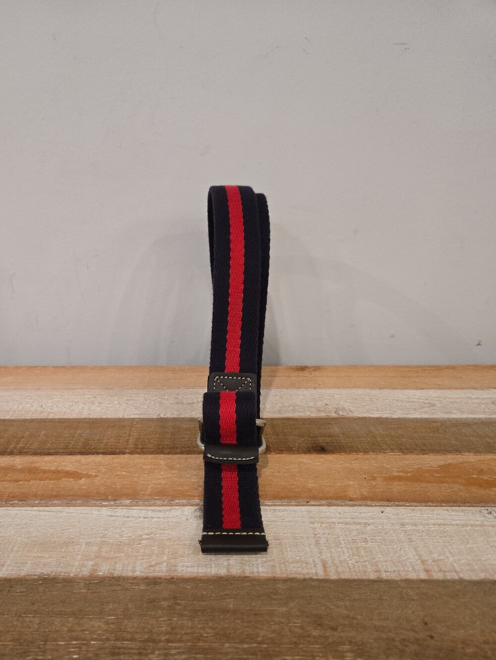 Lands' End Classic Striped Web Belt With Double D Ring Men's Sz L Navy Blue Red